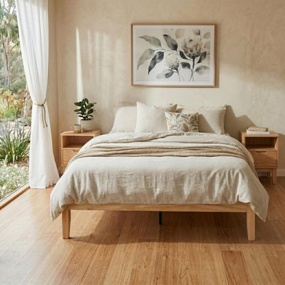 Warm Wooden Natural Bed Base Frame - Double