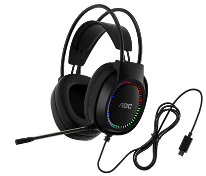 AOC ACG2500BK Wired RGB USB Gaming Stereo Headset 2M Cable Black
