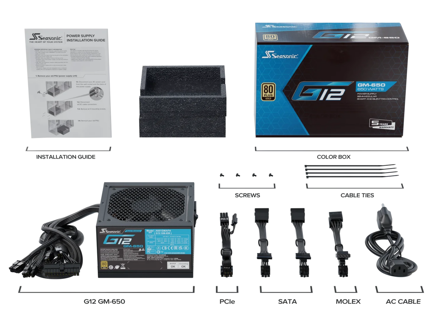 Seasonic 650W G12 V1.5 GM-650 Semi-Modular 80 PLUS Gold ATX PSU