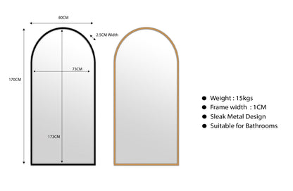 Metal Arch Mirror 80cm x 170cm - Black