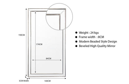 Gold Beaded Framed Mirror - X Large 190cm x 100cm
