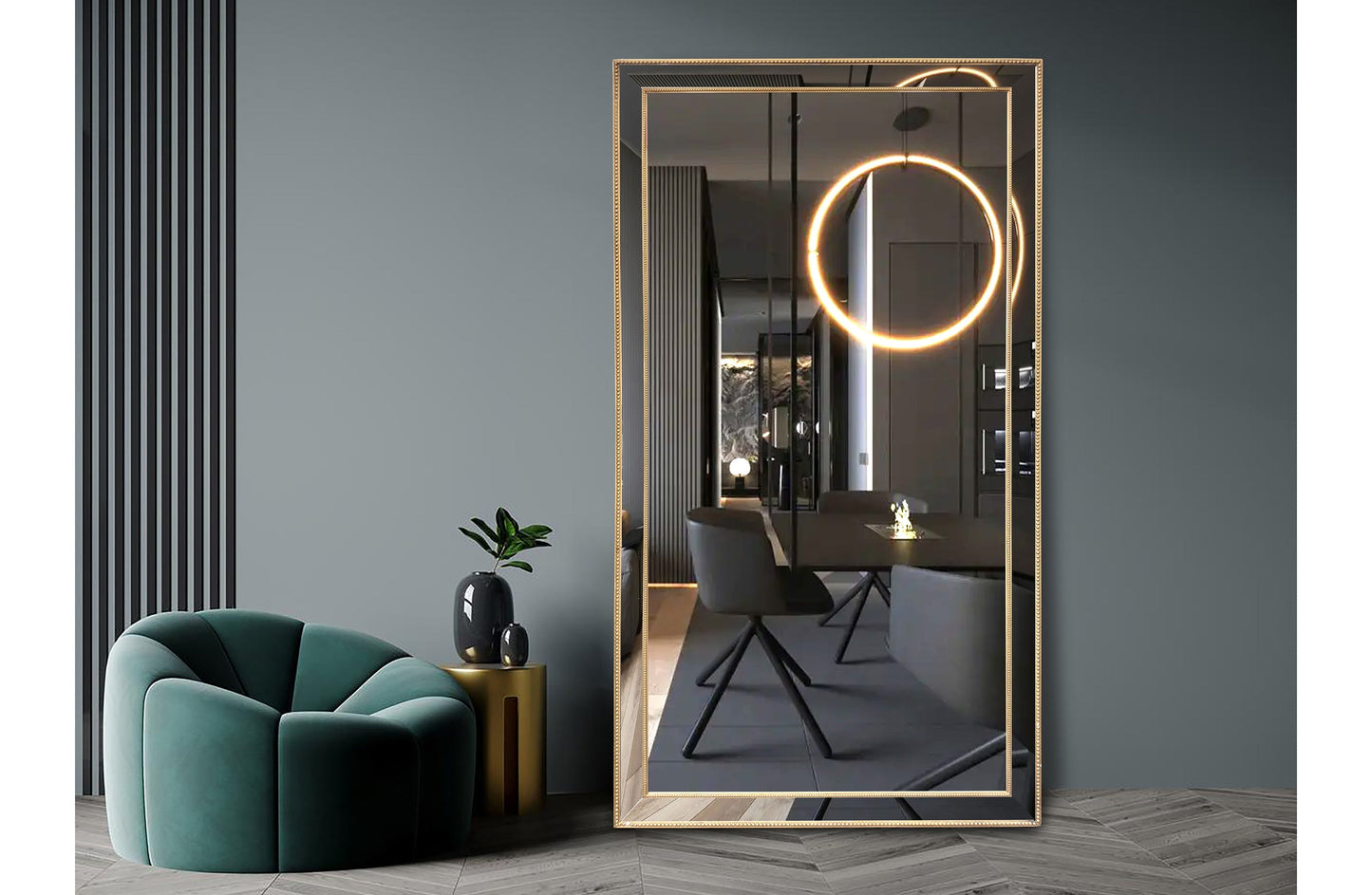 Gold Beaded Framed Mirror - X Large 190cm x 100cm