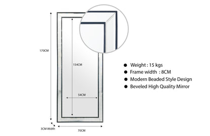 Medium Silver Beaded Framed Mirror - 70cm x 170cm
