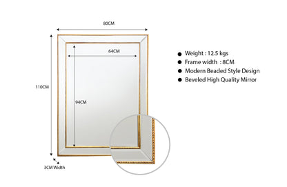 Black Beaded Framed Mirror - Rectangle 80cm x 110cm