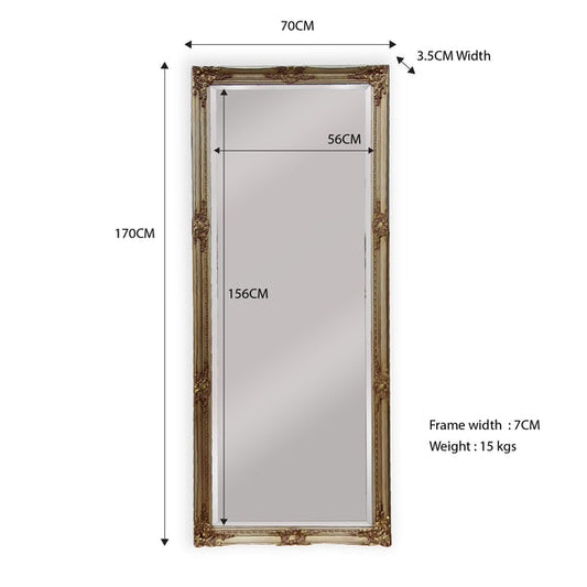 French Provincial Ornate Mirror - Champagne - Medium 70cm x 170cm