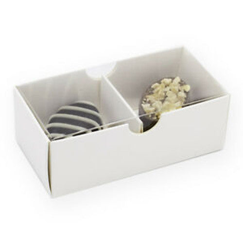 50 Pack of White Card Chocolate Sweet Soap Product Reatail Gift Box - 2 Bay Compartments - Clear Slide On Lid - 8x4x3cm