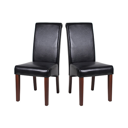 2x Wooden Frame Black Leatherette Dining Chairs with Solid Pine Legs