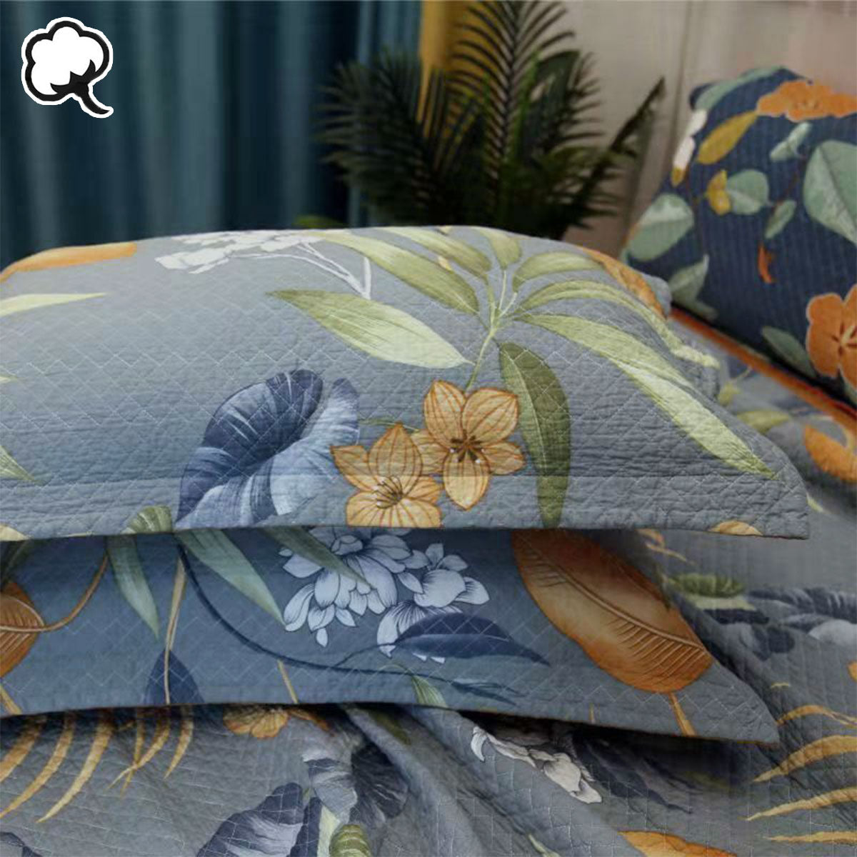 100% Cotton Coverlet Set Embroidered Palm Queen