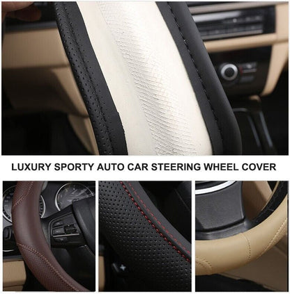 Universal Luxury Car 37-38cm Steering Wheel Cover PU Leather Non-slip Breathable (Black-red)
