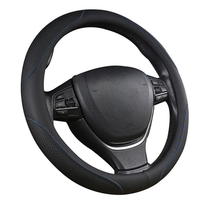 Universal Luxury Car 37-38cm Steering Wheel Cover PU Leather Non-slip Breathable (Black-blue)