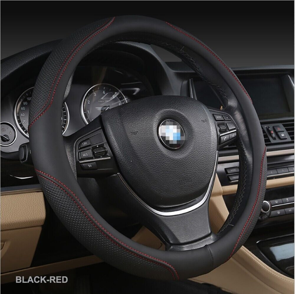 Universal Luxury Car 37-38cm Steering Wheel Cover PU Leather Non-slip Breathable (Black-blue)