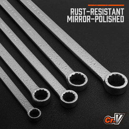 HORUSDY 9Pc Extra Long Ratchet Spanner Set Aviation Double End 8-19mm w/t Pouch