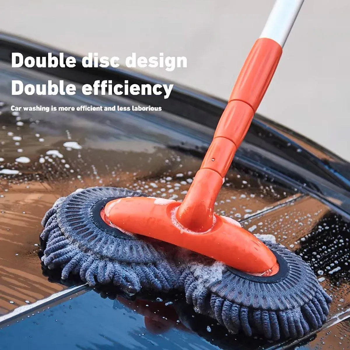 1-Piece Extendable Double-Head Car Wash Mop, Orange and Grey