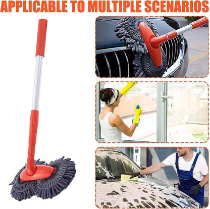 1-Piece Extendable Double-Head Car Wash Mop, Orange and Grey