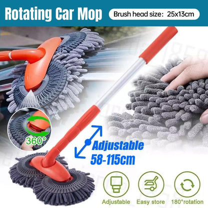 1-Piece Extendable Double-Head Car Wash Mop, Orange and Grey