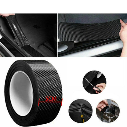 Cardoor Sill Protector Strip Carbon Fiber Bumper Sticker Rubber Trim Edge 5Cm*3M