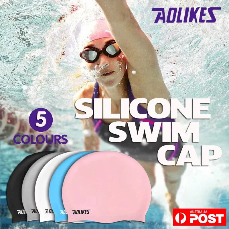Aolikes Silicone Swimming Cap Waterproof Unisex Swim Hat for Men and Women - Blue