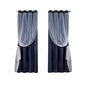 2PCS Double Layer Blackout Curtains With Lace For Bedroom Living Room Window - Blue