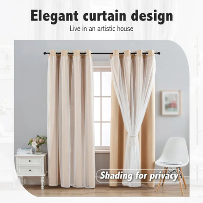 2PCS Double Layer Blackout Curtains With Lace For Bedroom Living Room Window - Blue