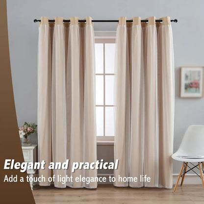2PCS Double Layer Blackout Curtains With Lace For Bedroom Living Room Window - Blue