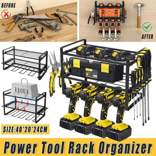 Wall Mounted Power Tool Rack Organiser, 3 Tier, Black, 1 Unit