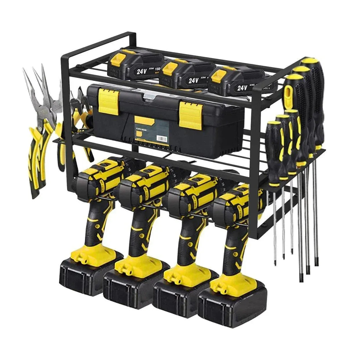 Wall Mounted Power Tool Rack Organiser, 3 Tier, Black, 1 Unit