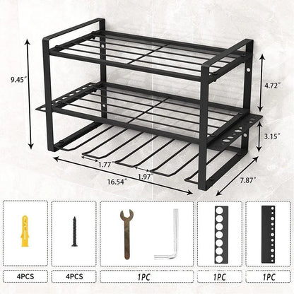 Wall Mounted Power Tool Rack Organiser, 3 Tier, Black, 1 Unit