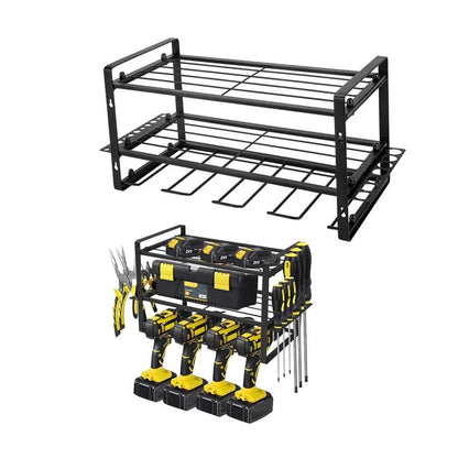 Wall Mounted Power Tool Rack Organiser, 3 Tier, Black, 1 Unit