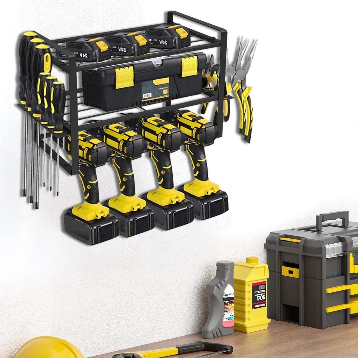 Wall Mounted Power Tool Rack Organiser, 3 Tier, Black, 1 Unit