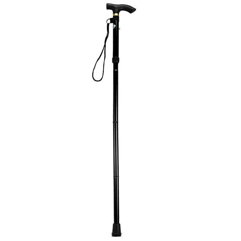 Folding Walking Stick Travel Cane Adjustable Height 82 to 92cm Aluminium Anti Slip - Brown