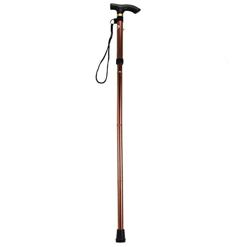 Folding Walking Stick Travel Cane Adjustable Height 82 to 92cm Aluminium Anti Slip - Brown