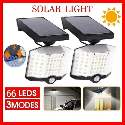 66 LED Solar Motion Sensor Light Outdoor Wall Security Lamp with 3 Heads