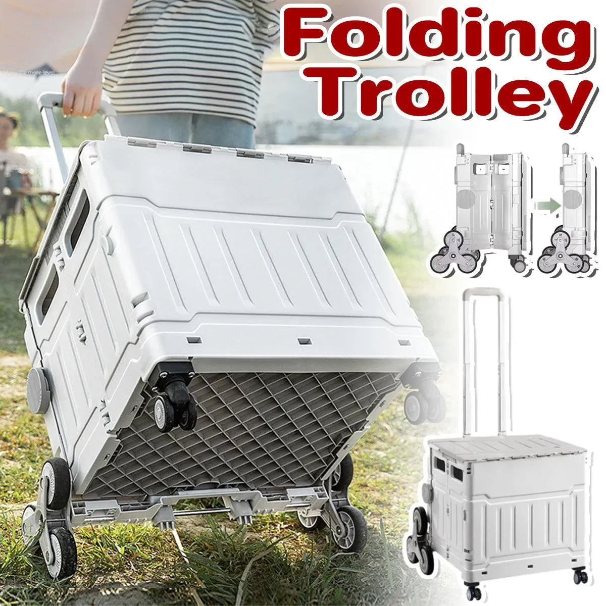 Light Grey Folding Utility Trolley with Lid - 1 Piece