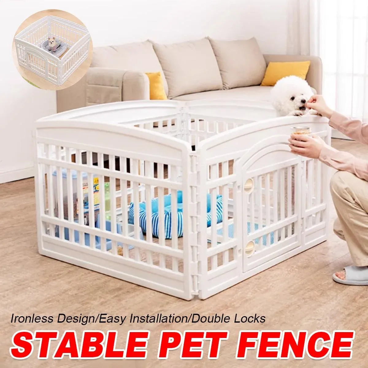 White Indoor Pet Playpen with Gate 91 x 91 x 60 cm - 1 Piece