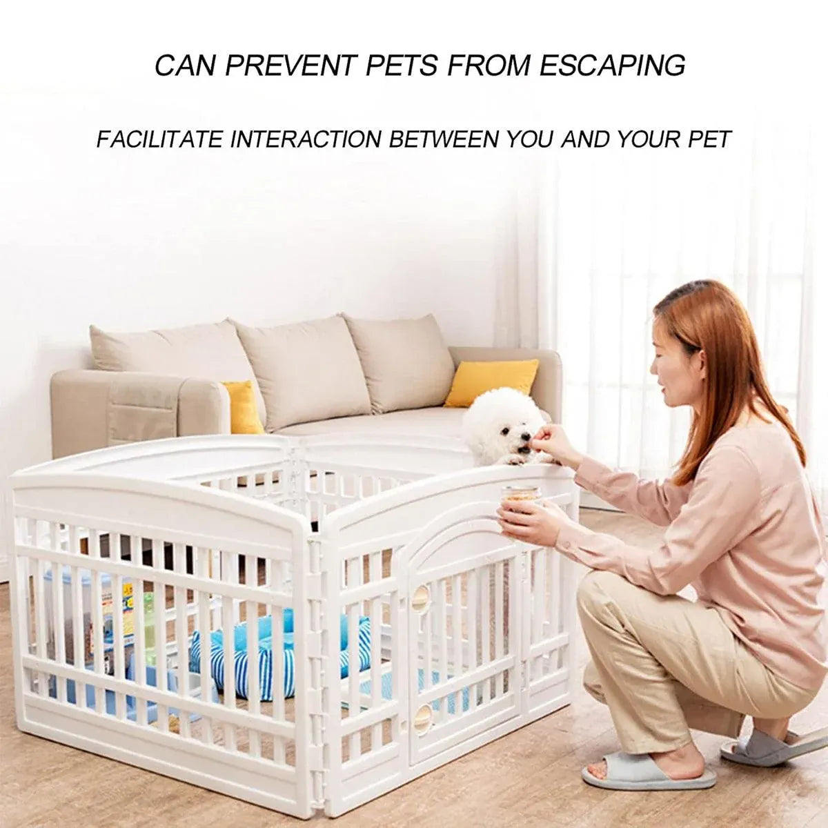 White Indoor Pet Playpen with Gate 91 x 91 x 60 cm - 1 Piece