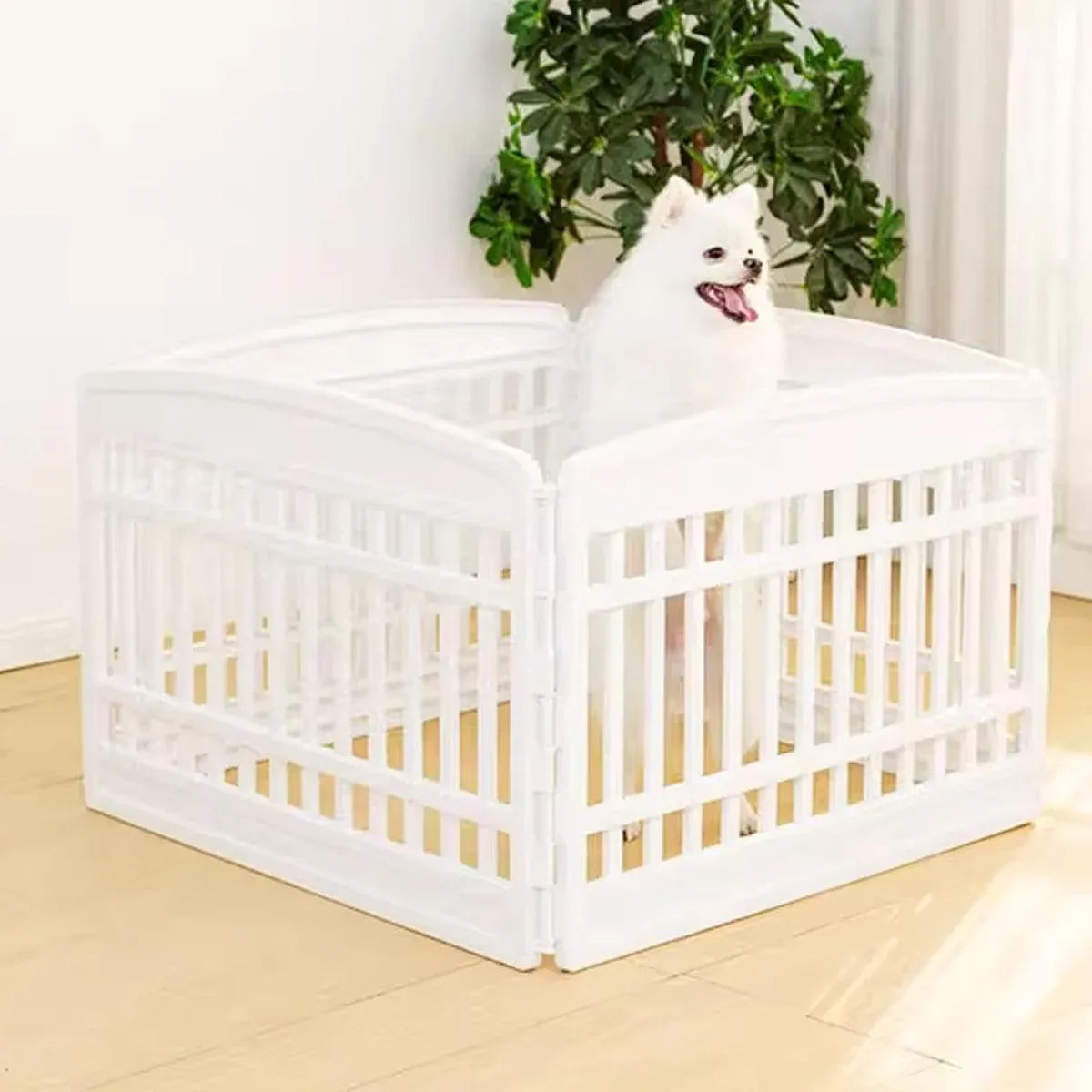 White Indoor Pet Playpen with Gate 91 x 91 x 60 cm - 1 Piece