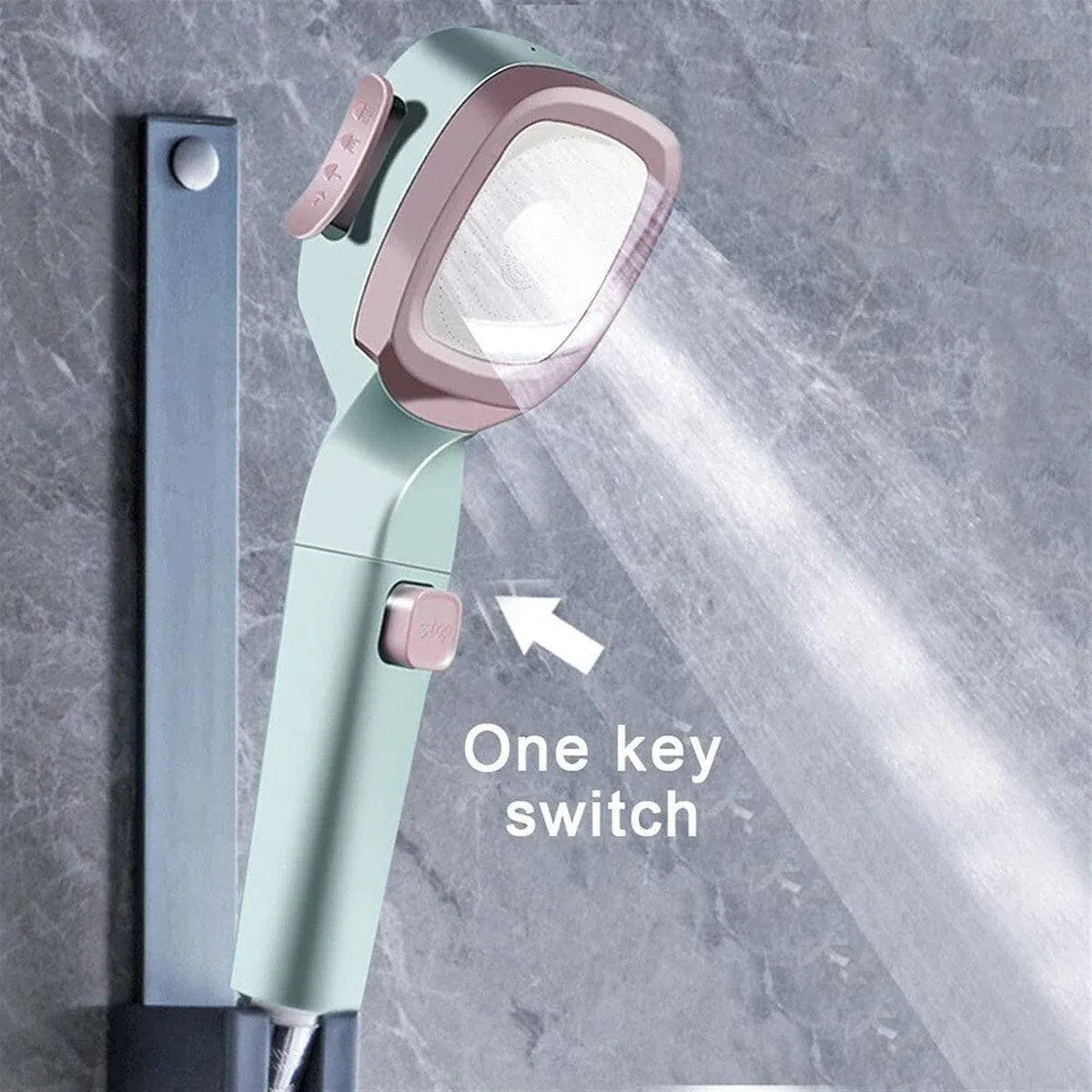 High Pressure Handheld Shower Head with Filter for Bathroom Water Saving Spray - Pink Blue