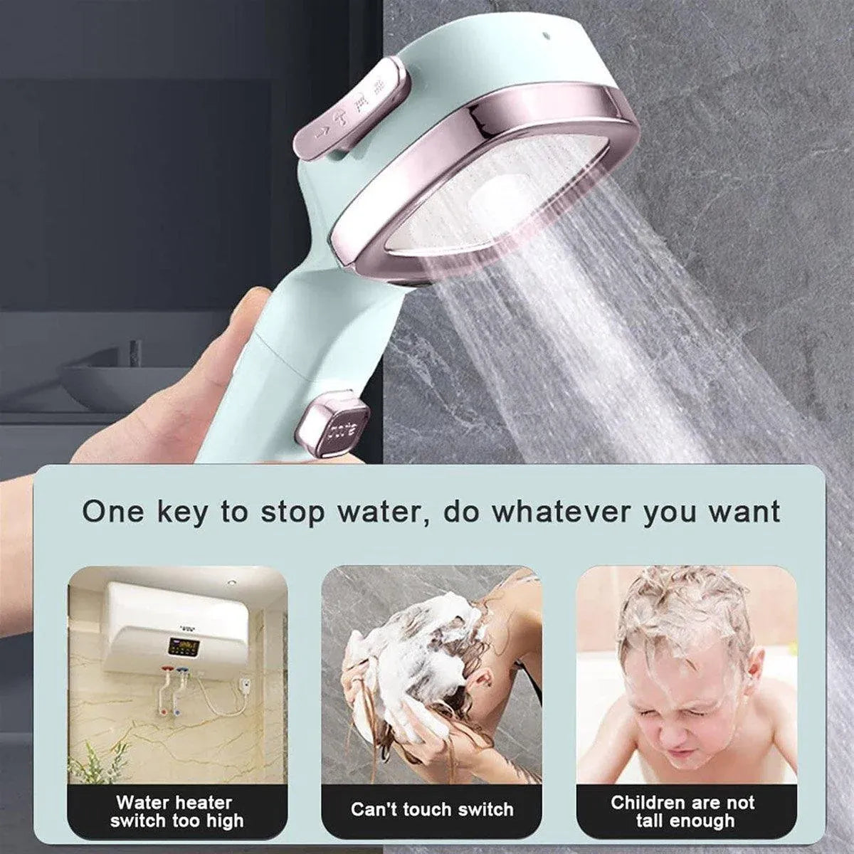 High Pressure Handheld Shower Head with Filter for Bathroom Water Saving Spray - Pink Blue