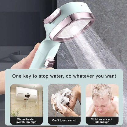 High Pressure Handheld Shower Head with Filter for Bathroom Water Saving Spray - Pink Blue