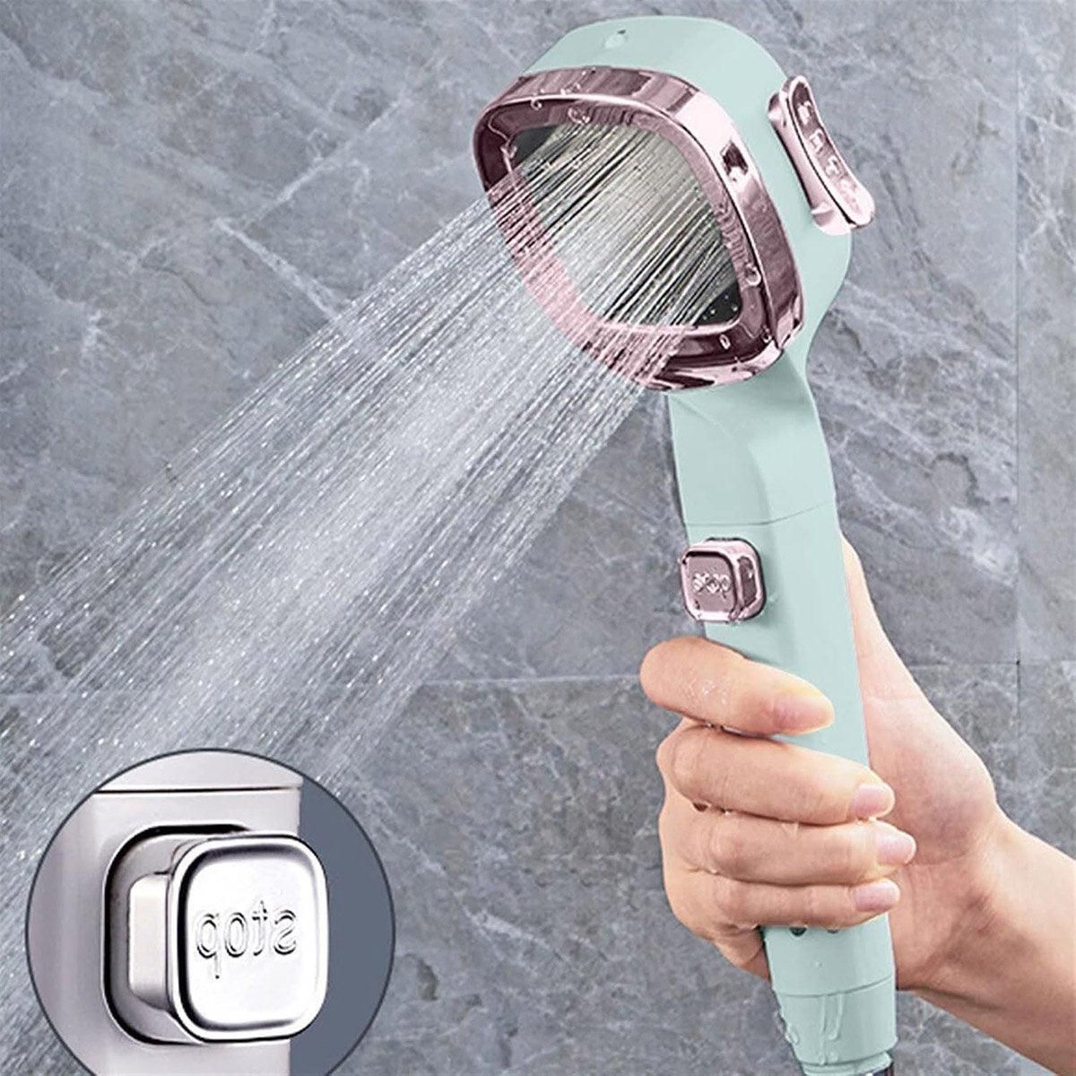 High Pressure Handheld Shower Head with Filter for Bathroom Water Saving Spray - Pink Blue
