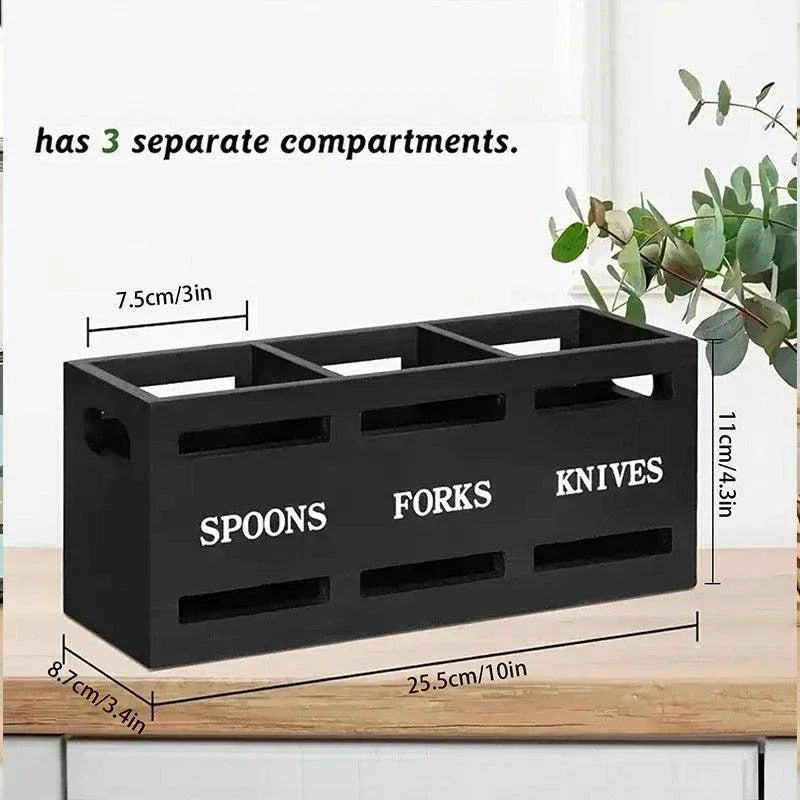 Black Three-Compartment Cutlery Organiser 25.5 x 8.7 x 11 cm - 1 Piece