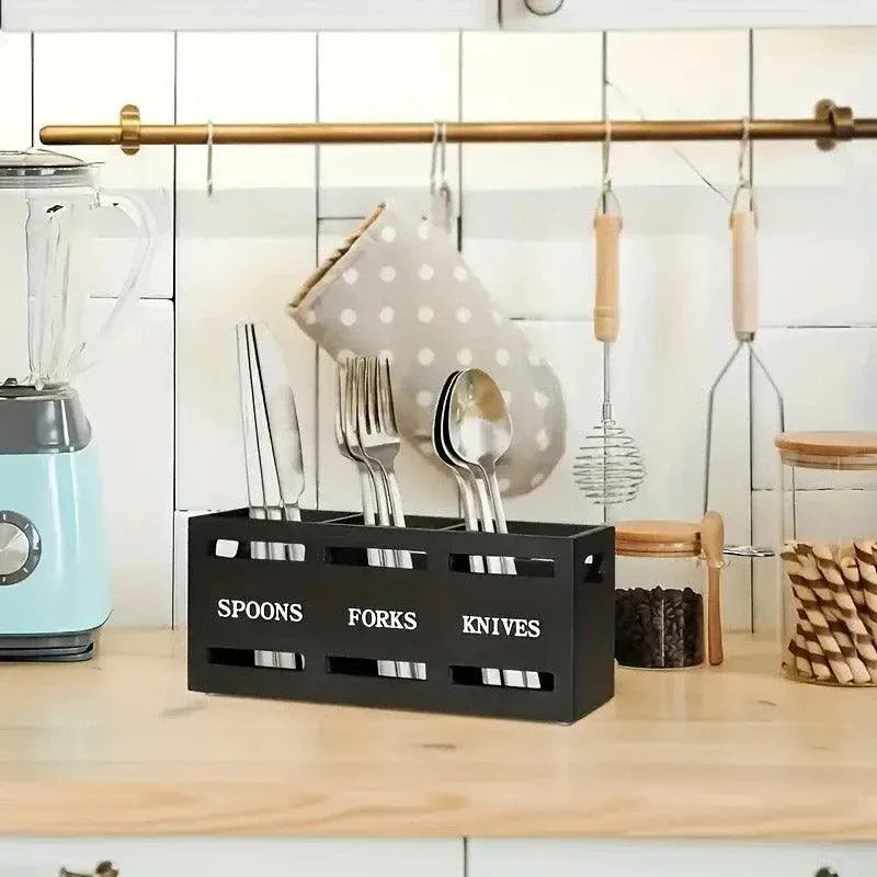 Black Three-Compartment Cutlery Organiser 25.5 x 8.7 x 11 cm - 1 Piece