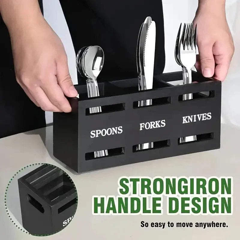 Black Three-Compartment Cutlery Organiser 25.5 x 8.7 x 11 cm - 1 Piece