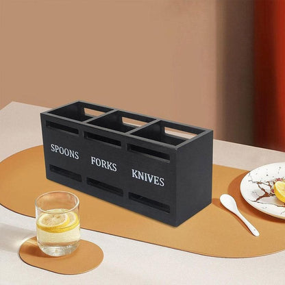 Black Three-Compartment Cutlery Organiser 25.5 x 8.7 x 11 cm - 1 Piece