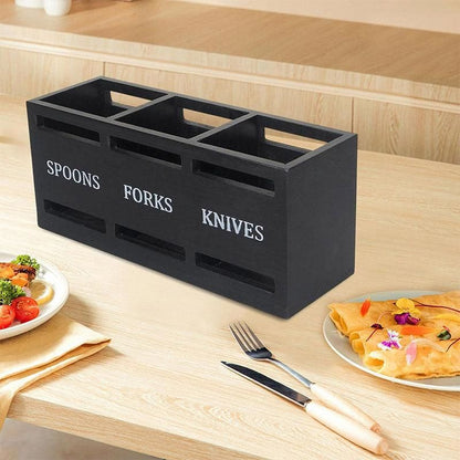 Black Three-Compartment Cutlery Organiser 25.5 x 8.7 x 11 cm - 1 Piece