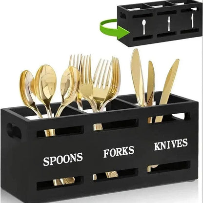 Black Three-Compartment Cutlery Organiser 25.5 x 8.7 x 11 cm - 1 Piece
