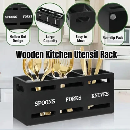 Black Three-Compartment Cutlery Organiser 25.5 x 8.7 x 11 cm - 1 Piece
