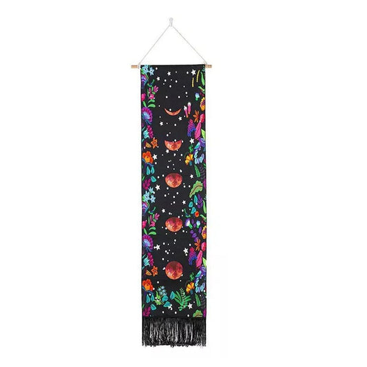 Bohemian Wall Hanging Tapestries Vintage Wall Decor Moon Phase Wall Art Decor - Flower-Black