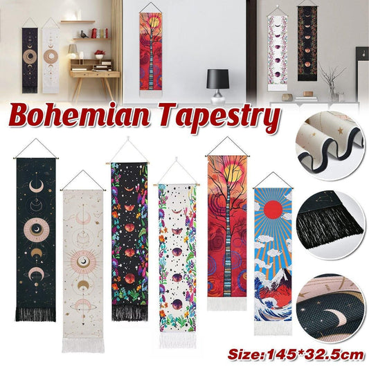 Bohemian Wall Hanging Tapestries Vintage Wall Decor Moon Phase Wall Art Decor - Flower-White