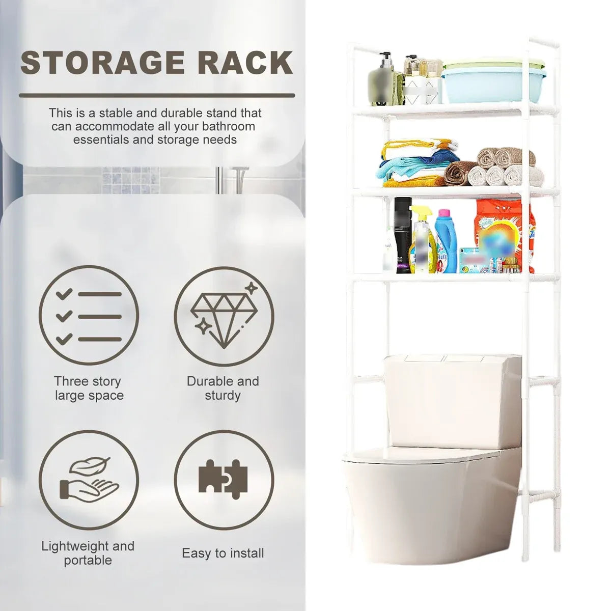 1-Piece Over-Toilet Storage Rack, White